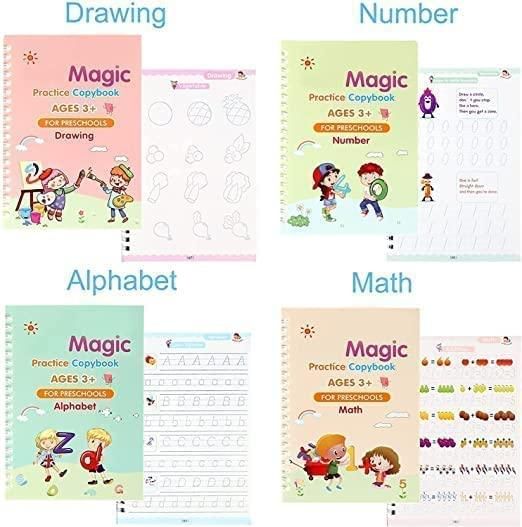Magic Practice Copybook Set for Kids – 4 Books + 10 Refills + Pen Grip | Improve Writing & Focus in Just 15 Minutes Daily