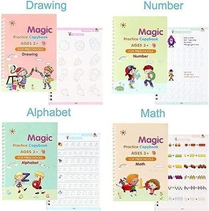 Magic Practice Copybook Set for Kids – 4 Books + 10 Refills + Pen Grip | Improve Writing & Focus in Just 15 Minutes Daily