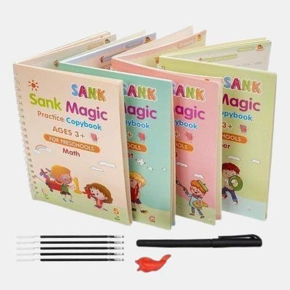 Magic Practice Copybook Set for Kids – 4 Books + 10 Refills + Pen Grip | Improve Writing & Focus in Just 15 Minutes Daily